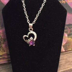 Woman Heart Shape Charm Love Purple Stone Pendant